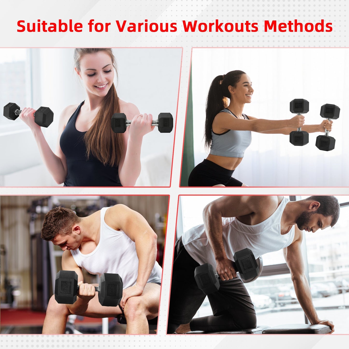Rubber Hex Dumbbell Set – Solid Cast Iron, Hexagonal Anti-Roll Design, Chrome Ergonomic Handle, Non-Slip Grip