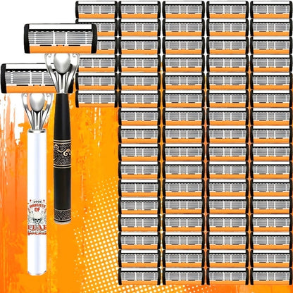 Men's Safety Razor Set 72 Blades 2 Non-Slip Handles Progressive Classic Style Painless Shaving Kit – Close Shave Replacement Blade Razor