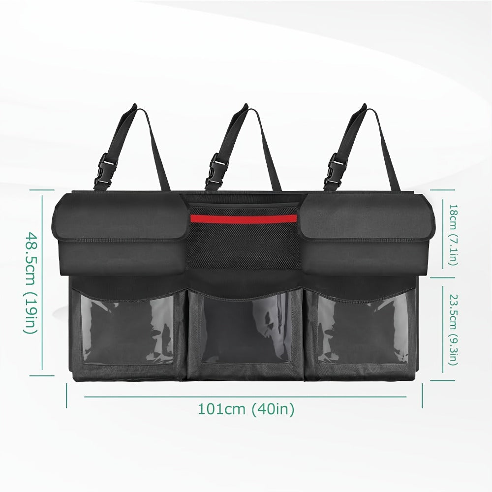 Car Trunk Organizer, 40 x 19 Inch Hanging Rear-Seat Bag with 6 Pockets and Three Adjustable Straps