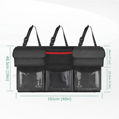 Car Trunk Organizer, 40 x 19 Inch Hanging Rear-Seat Bag with 6 Pockets and Three Adjustable Straps