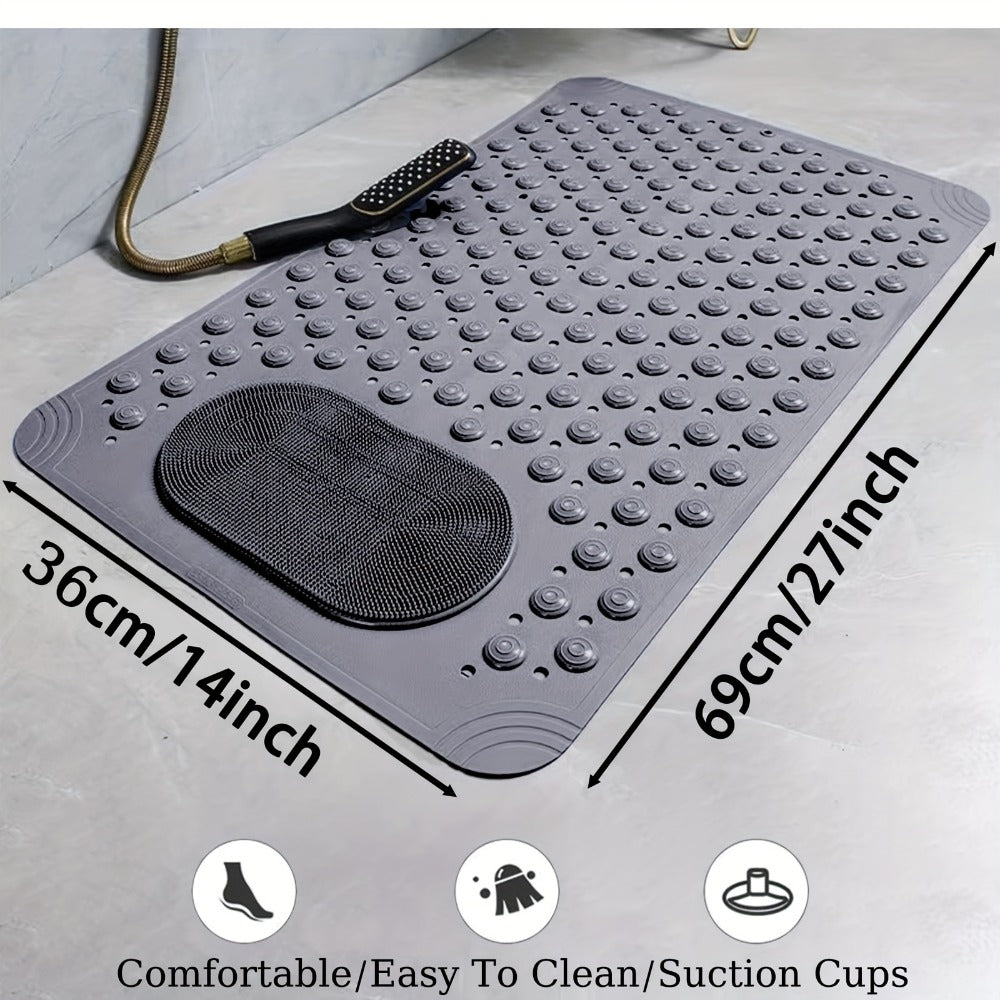 Textured Suction-Cup Shower Mat with 69 × 36 cm Size, Drain Holes and Blue or Gray Color Options