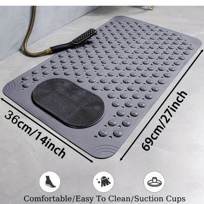 Textured Suction-Cup Shower Mat with 69 × 36 cm Size, Drain Holes and Blue or Gray Color Options