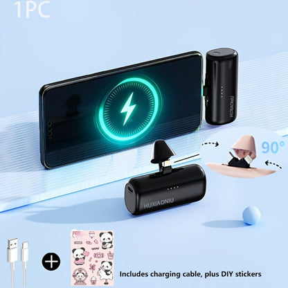 Power Bank 5000mAh Mini with Rotating 2-in-1 Lightning/USB-C Plug and Battery Indicator in Black or Pink