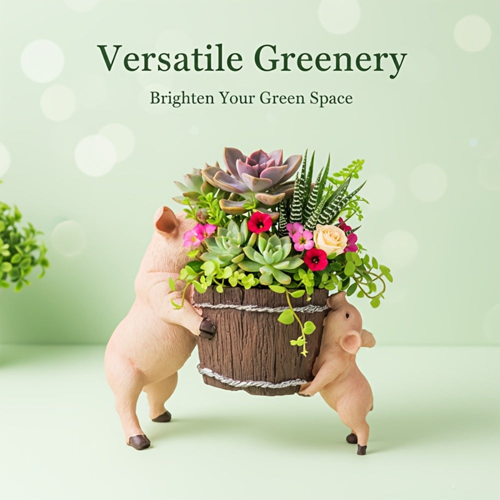Bohemian Pig-Shaped Resin Planter - Cute Swine Succulent Vase with Root Base for Potted Plants, Herbs & Cacti