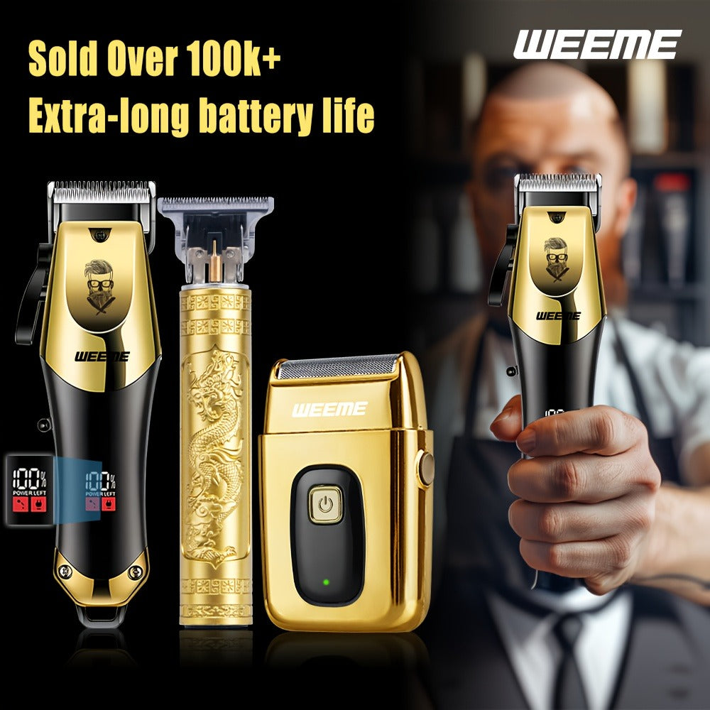 T-Blade Hair Clipper Set for Men – Golden Series USB Rechargeable Trimmer Kit with Guide Combs & Cleaning Brush, 1pc 2pcs 3pcs Options