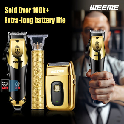 T-Blade Hair Clipper Set for Men – Golden Series USB Rechargeable Trimmer Kit with Guide Combs & Cleaning Brush, 1pc 2pcs 3pcs Options