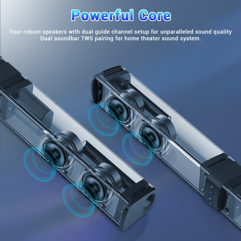 Detachable 19.3-Inch TV Soundbar with Four-Speaker Layout, TF, AUX, FM, RCA and TWS Inputs