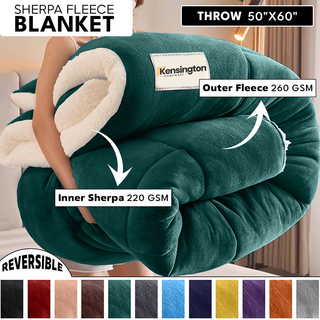 480GSM Sherpa Fleece Blanket, Double-Sided Heavy Throw for Couch, Bed & Travel, Reversible All Season
