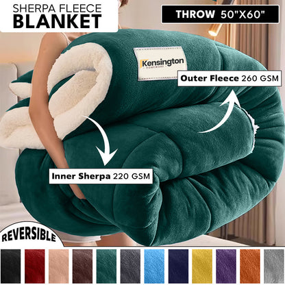 480GSM Sherpa Fleece Blanket, Double-Sided Heavy Throw for Couch, Bed & Travel, Reversible All Season