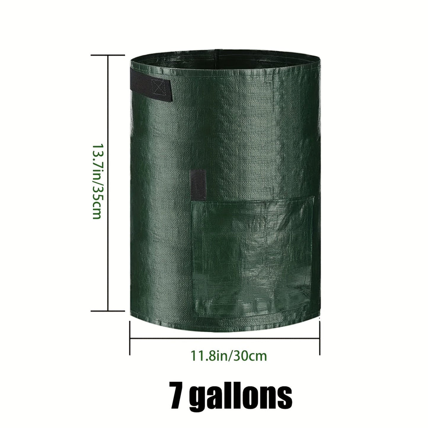 Four Green 7-Gallon-Labeled Potato Grow Bags with Side Harvest Flaps and Carry Handles for Container Planting