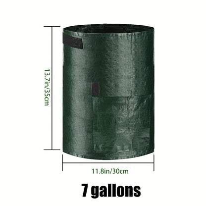 Four Green 7-Gallon-Labeled Potato Grow Bags with Side Harvest Flaps and Carry Handles for Container Planting