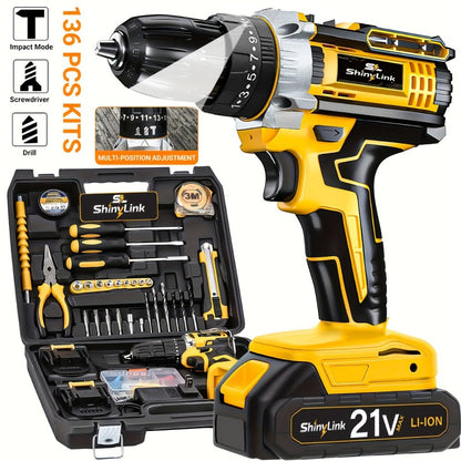 21V Cordless Drill Set Electric Drill Driver Kit with Lithium Battery Screwdriver Bits Hand for Entryways, Bedrooms and Living Spaces