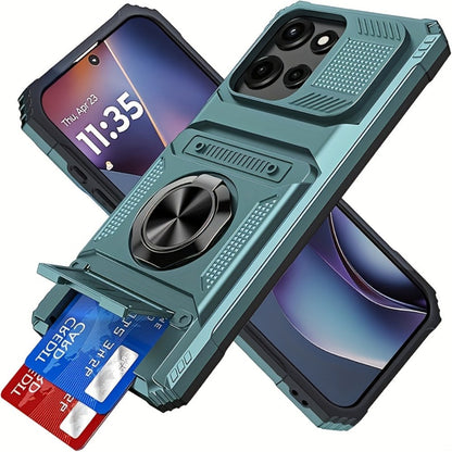 iPhone Card Slot Shockproof Case with Ring Holder & Kickstand – Wallet Phone Cover for iPhone 17 17 Air 17 Pro Max 16 15 14 13 12 11 Pro Max