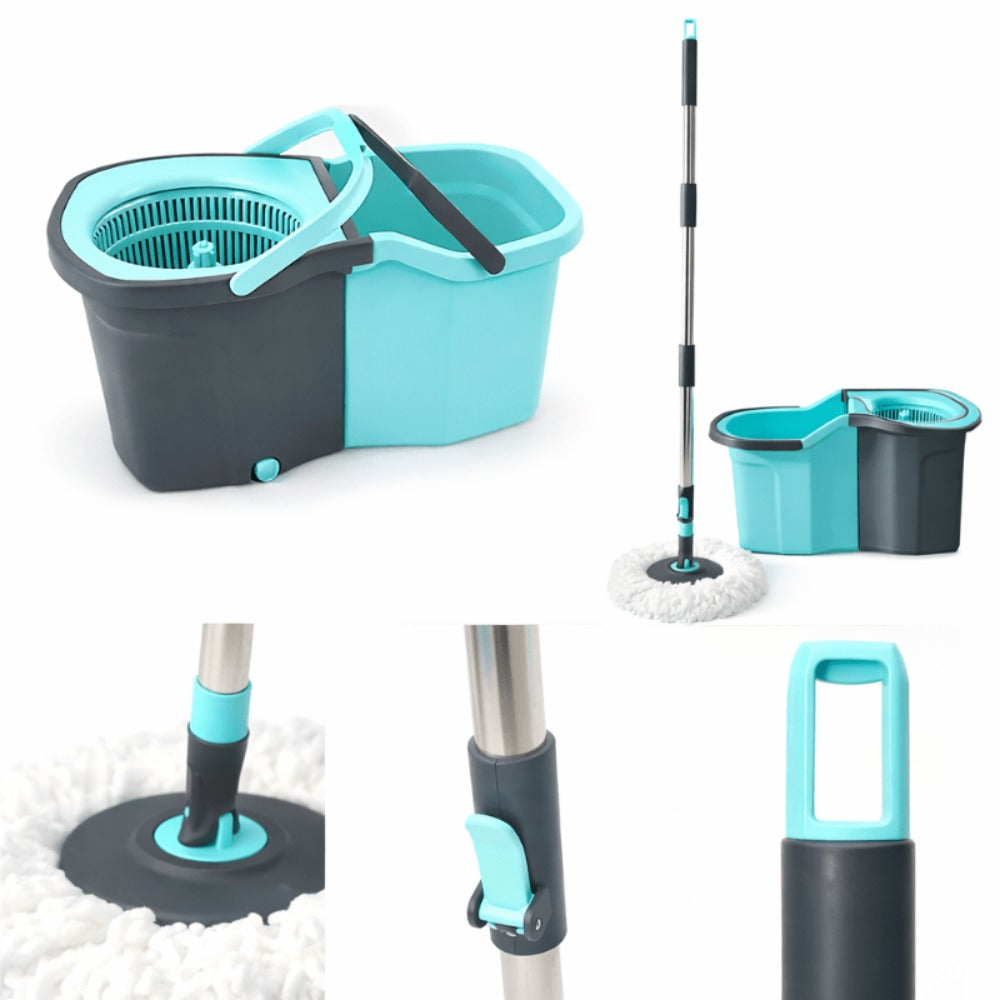 360 Spin Mop and Bucket Set with Wringer – Stainless Steel Extended Handle Spinning Mop Bucket System with Microfiber Mop Refills