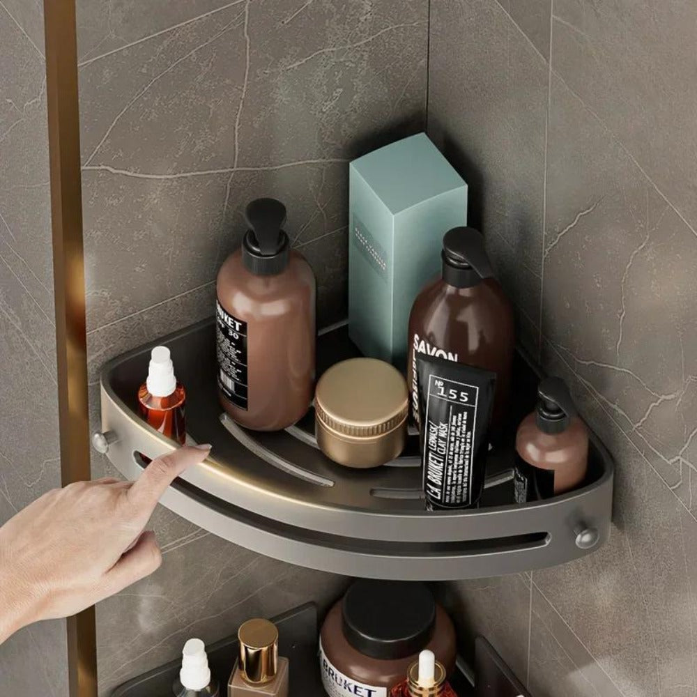 Corner Shower Shelf 2-Layer Nail-Free Bathroom Caddy, No Drill Plastic Shampoo Holder & Organizer for Shower