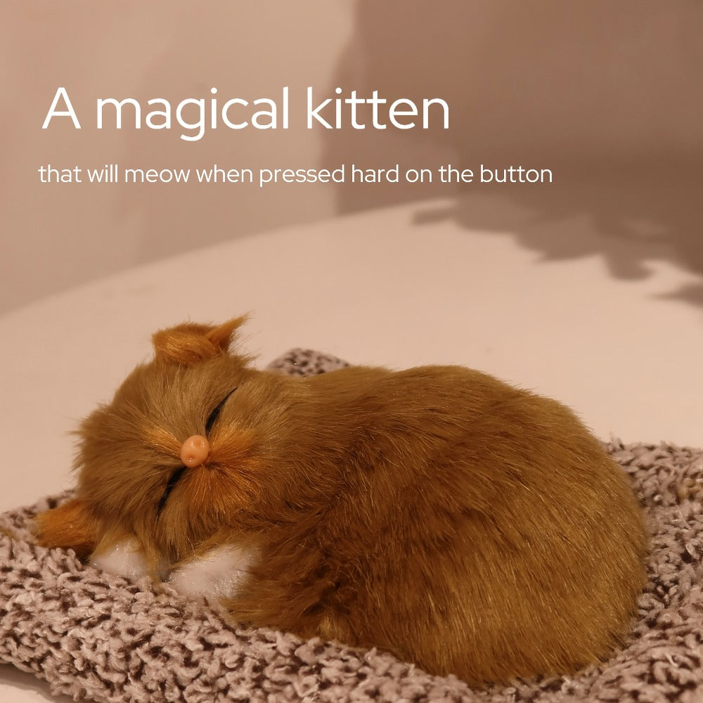 Plush Toy Realistic Sleeping Cat with Meow Sound in Four Coat Patterns for Desk or Room Display