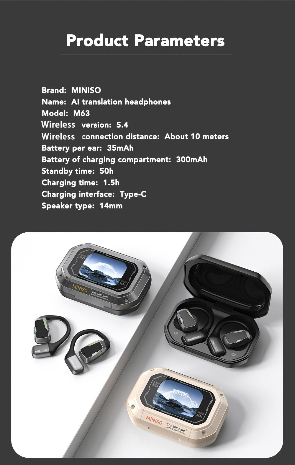 AI Translation Wireless Earbuds Real-Time 135 Languages Open-Ear Design Full-Color Touch Screen for an Everyday Personal Care Routine