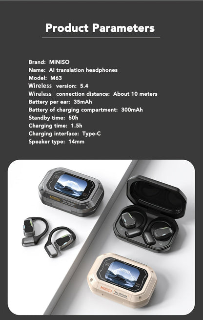 AI Translation Wireless Earbuds Real-Time 135 Languages Open-Ear Design Full-Color Touch Screen for an Everyday Personal Care Routine