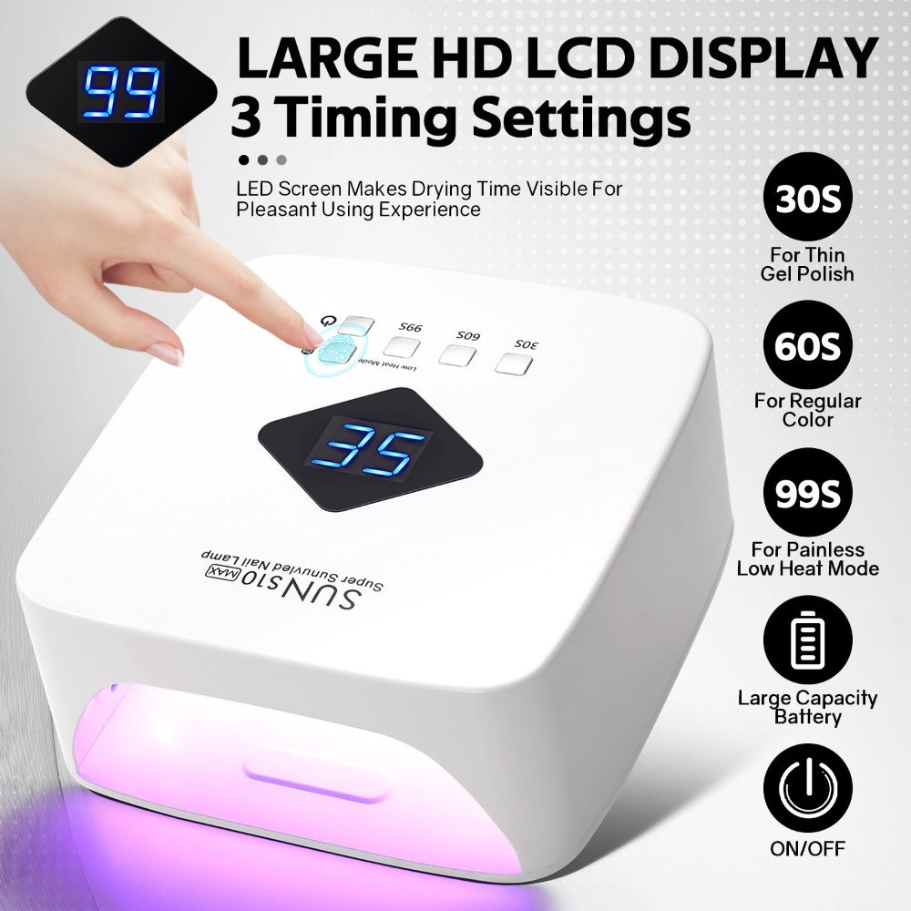 Rechargeable Wireless Nail Lamp 30 LED Beads 365+405nm UV Gel Curing Light 3 Timer Settings Infrared Sensor Portable Nail Dryer for All Gel