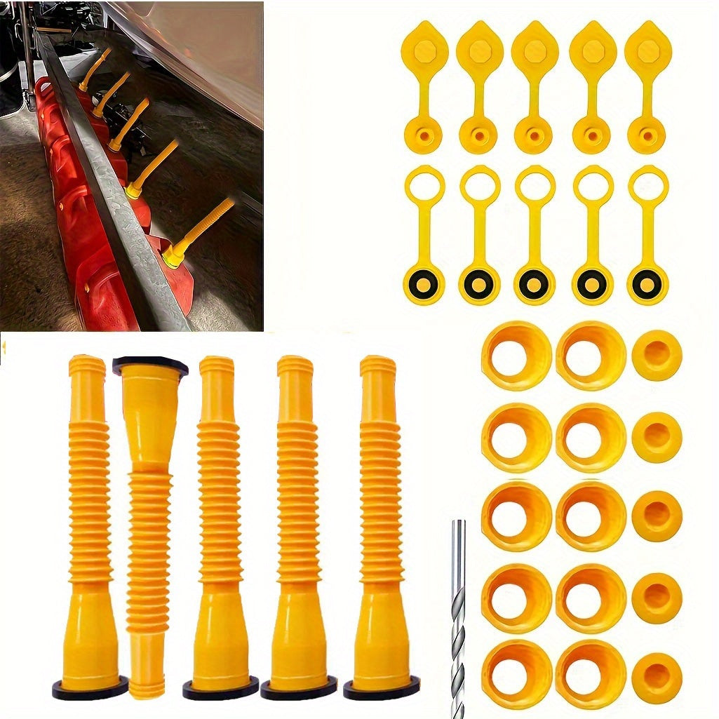 Gas Can Spout Replacement Kit 31Pcs – 8.1" Nozzle for 1/2/5/10 Gal Oil Cans, Vent Caps, Rubber Pad, Spout Cover & Base Caps Included