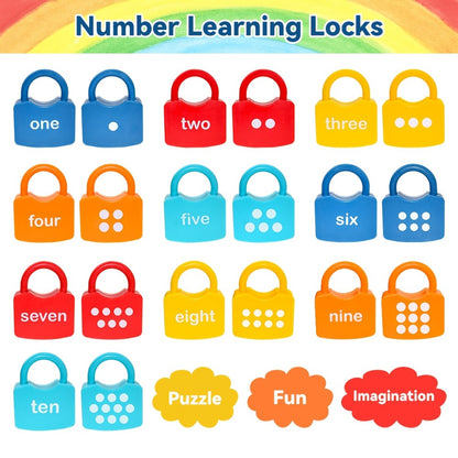 Preschool Math Lock and Key Counting Toy 10 Sets – Number Recognition Manipulative for Kids Ages 3-5, Color-Coded Kindergarten Math