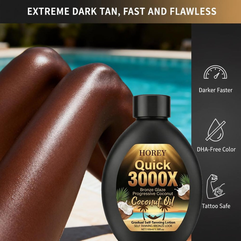 Coconut Oil Self-Tanning Lotion 100ml in Black Flip-Cap Bottle with Gold Label for Body Application