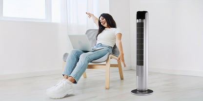 36-Inch Floor-Standing Tower Fan with Remote Control, 9.84-Inch Base and Titanium Gray or Black Finish