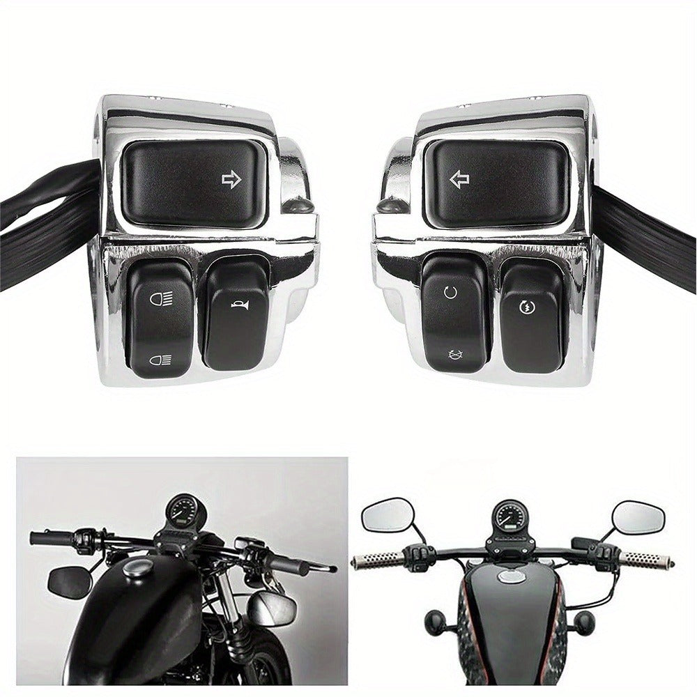 Harley Davidson Handlebar Control Switches with Wiring Harness, Chrome 1-Inch Left & Right Switch Kit for Sportster Softail Dyna V-ROD