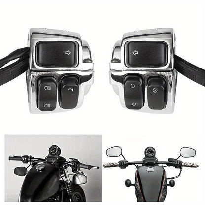 Harley Davidson Handlebar Control Switches with Wiring Harness, Chrome 1-Inch Left & Right Switch Kit for Sportster Softail Dyna V-ROD
