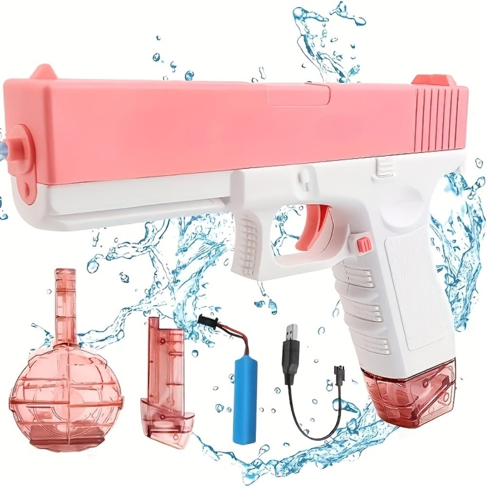 Compact Electric Water Blaster with 500cc and 60cc Detachable Reservoirs, Blue or Pink Body Design