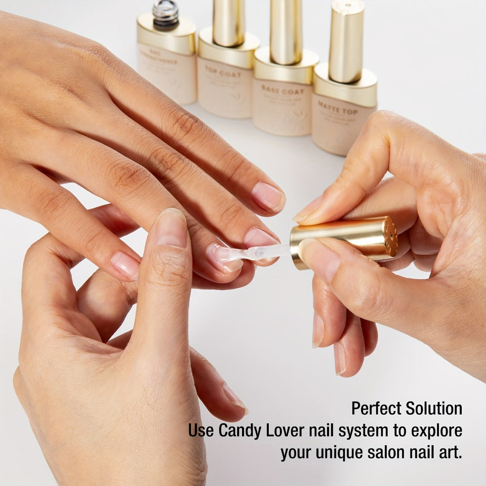 Gel Nail Polish 4-Piece Base and Top Coat Set with Glossy, Matte, Base and Strengthener Gels for UV/LED Soak-Off Use