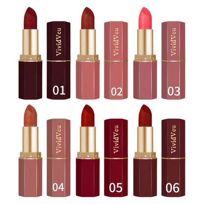Lipstick Set, VividVeu 6-Piece Cream Bullet Collection with Numbered Rose, Red, Berry and Plum Shades