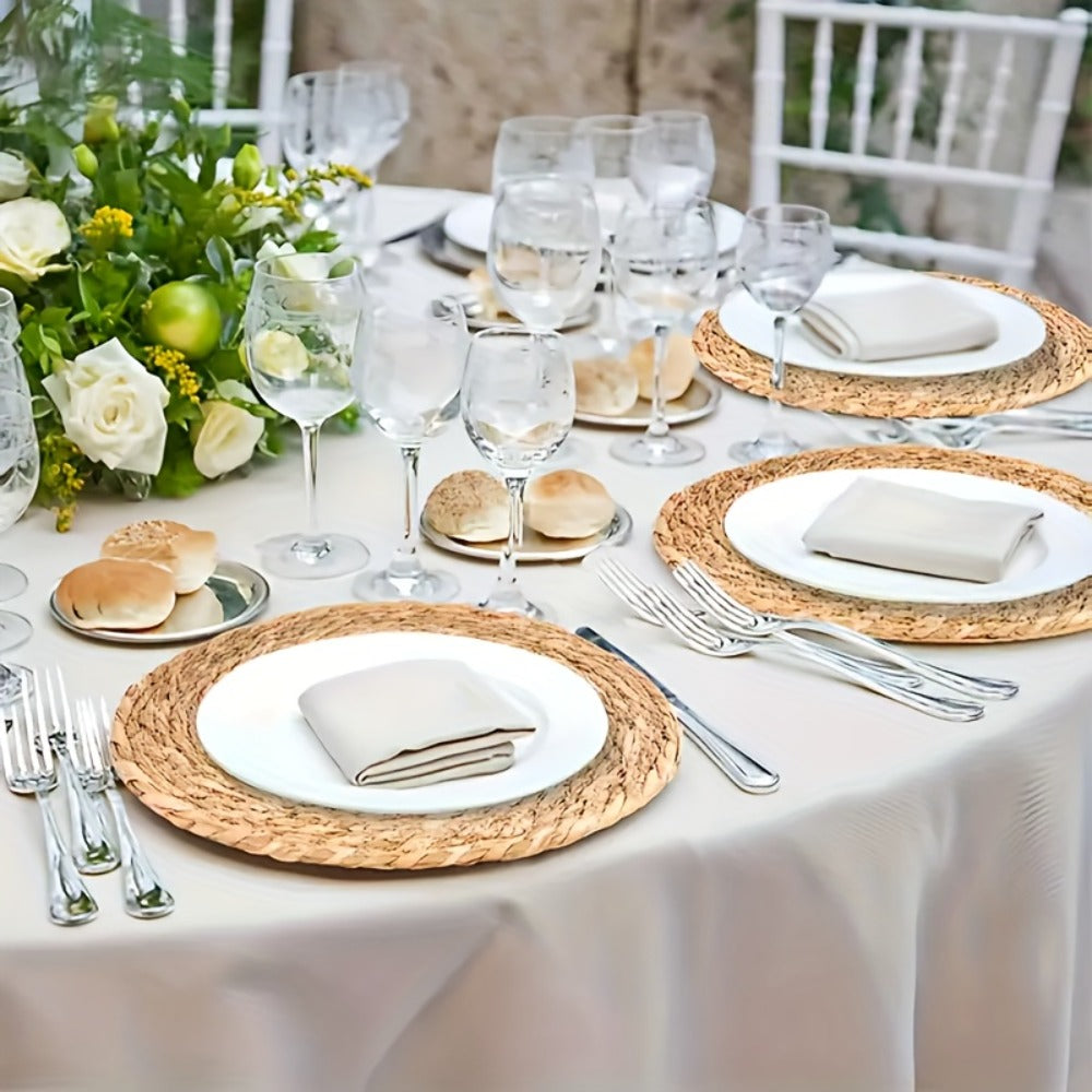 12pcs Rattan Placemats Natural Wicker Round Table Mats Heat-Resistant 11.8" Kitchen Dining Decor Bohemian