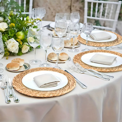 12pcs Rattan Placemats Natural Wicker Round Table Mats Heat-Resistant 11.8" Kitchen Dining Decor Bohemian