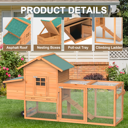 Portable Wooden Chicken Coop with Wheels, Nest Box and Wood Roof or Sunshine Board Run Option