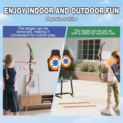 Kids Bow and Arrow Archery Set 10 Suction Cup Arrows Quiver Standing Target with the Listed Color, Size or Set Options for Everyday Use