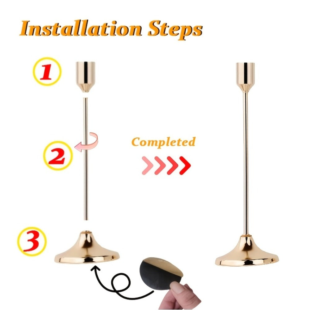 Gold-Tone Cast Iron Taper Candle Holder Set of Six with 15cm, 19cm and 22cm Single-Stem Heights