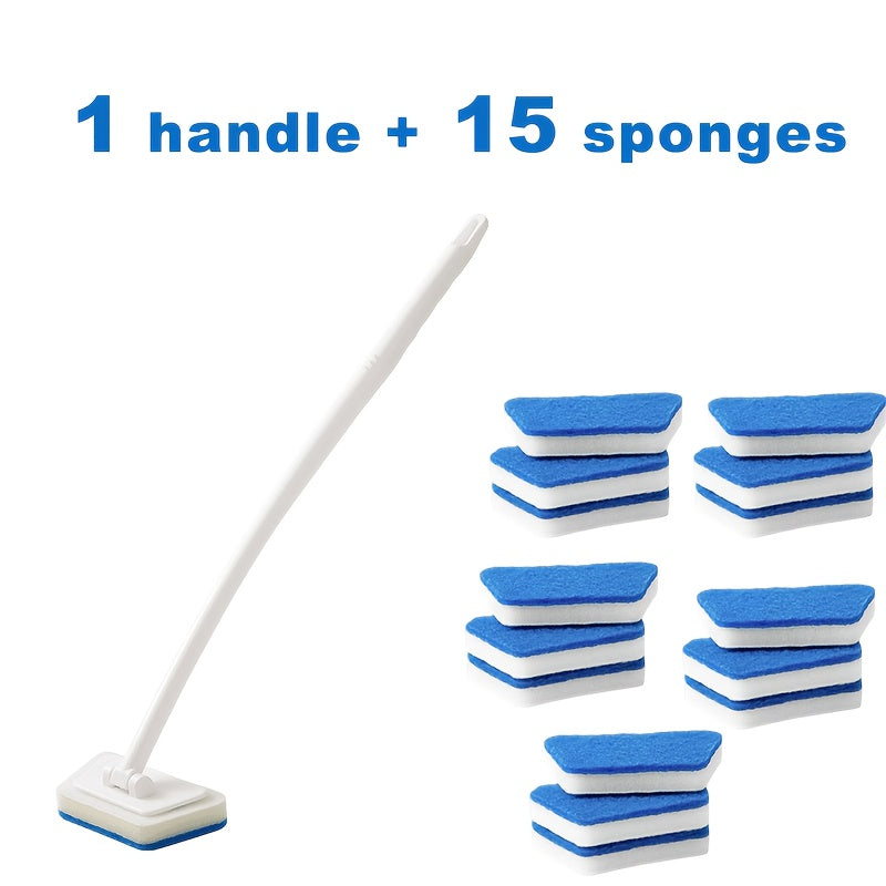 Long-Handle Sponge Cleaning Brush Set with 6, 10 or 15 Replaceable Pads and 23.22-Inch Handle