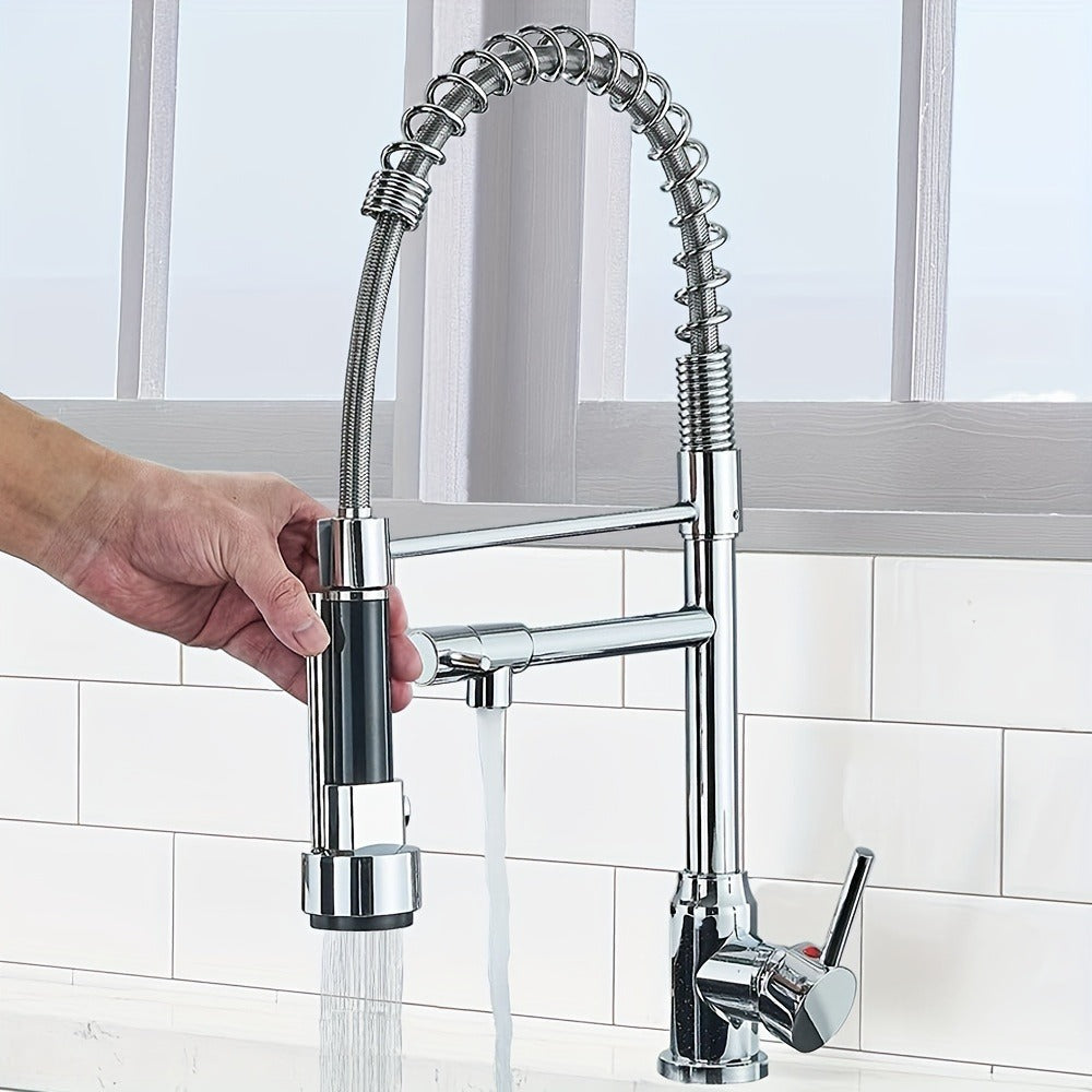 Kitchen Faucet with Pull Down Sprayer Single Handle Single Hole High Arc Spring Commercial Sink Faucet – 360° Swivel Splash-Proof Nozzle