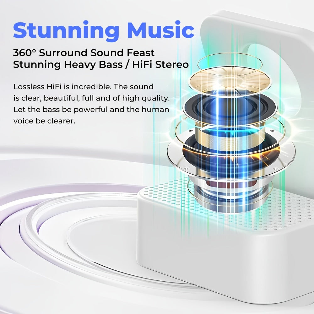 Magnetic Wireless Speaker Stand with Emergency Charging, 360° Adjustable Foldable Phone Holder, Portable Bluetooth Speaker