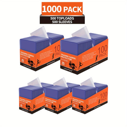 Bulk Card Toploads 500 Pack + 500 Penny Sleeves – 35pt Premium Hard Plastic 3x4 Top Loaders for Baseball Sports Trading Cards