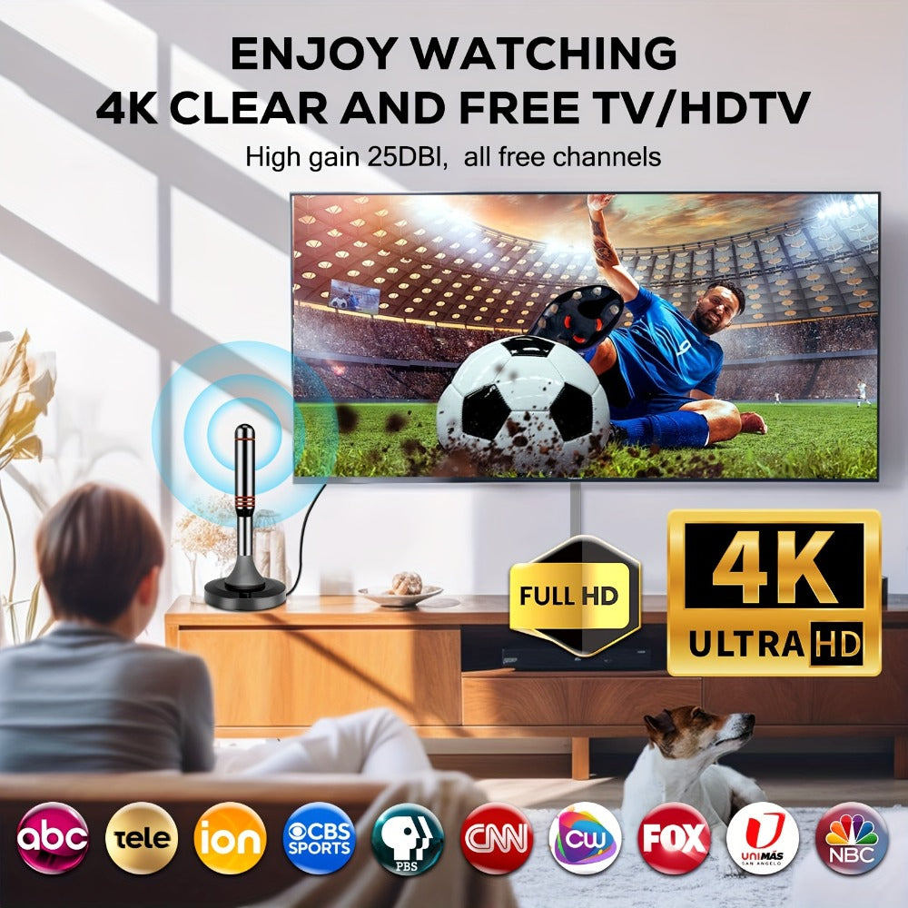 Amplified Indoor HDTV Antenna with Signal Booster & Removable Amplifier – 4K 1080p 360° Reception, Free Local Channels ABC CBS NBC FOX