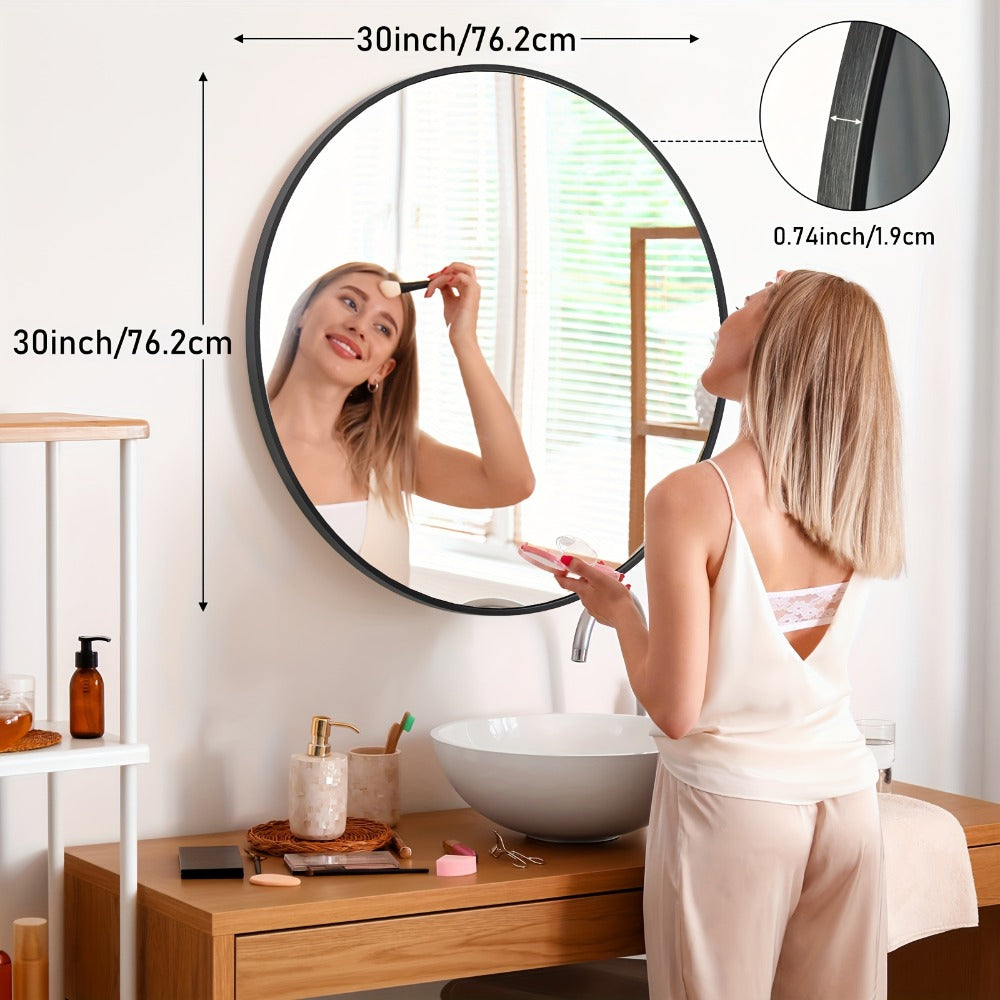 Round Wall Mirror Aluminum Alloy Frame, Modern Circle Mirror for Bedroom, Bathroom & Living Room