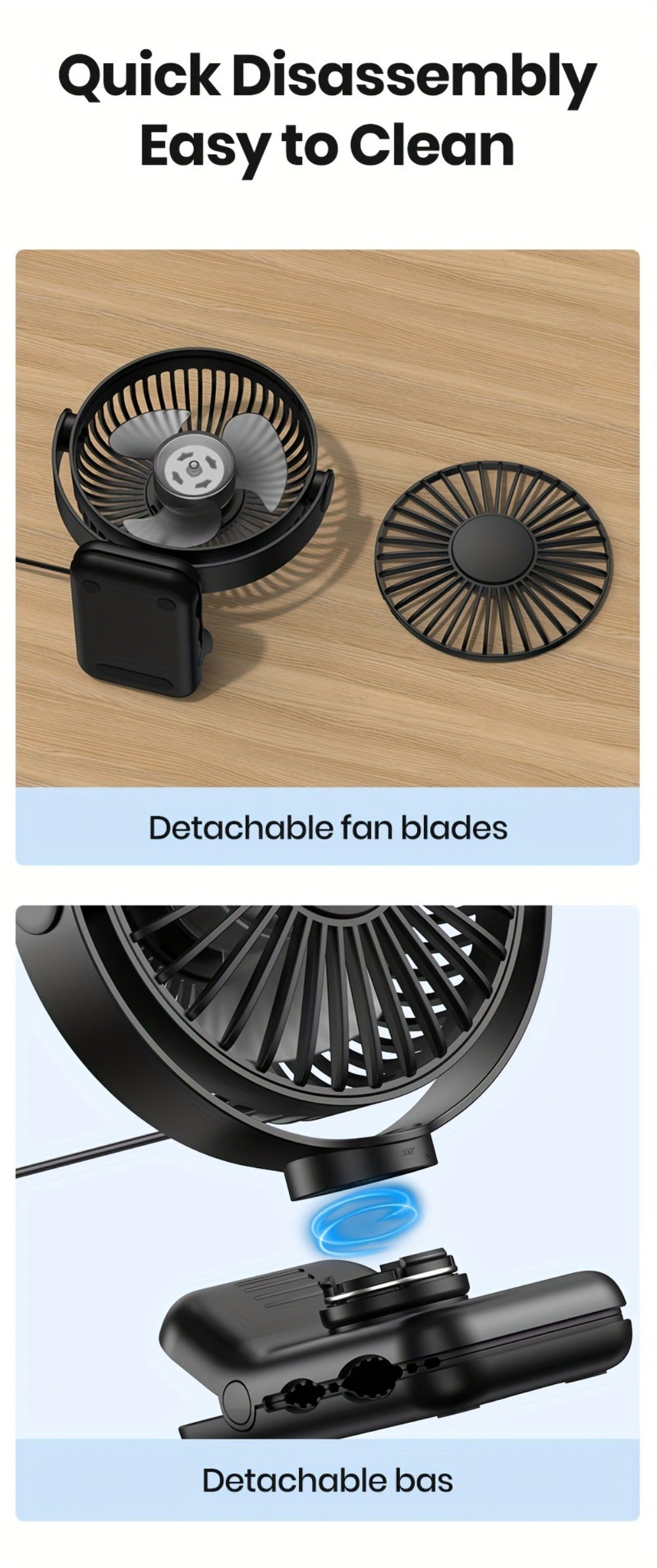 Clip on Fan USB Desk Fan, Brushless Motor Whisper Quiet Portable Mini Fan with Strong Clamp