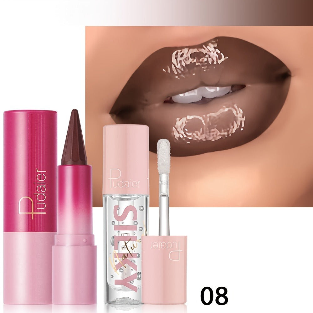 Lip Oil Lip Liner Duo 2-in-1 Precision Tip – Glossy Nourishing Hydrating Long-Lasting Silky Smooth Lip Color Pencil for Women Daily Glam