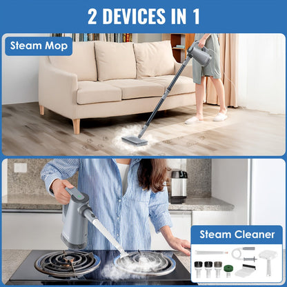 Steam Mop with Detachable Handheld Steam Cleaner 10-in-1 Multi-Purpose Attachments - 2 Pads, Carpet Cleaner for Home