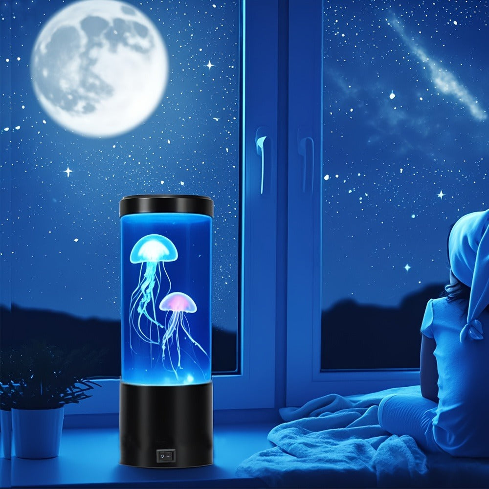 Jellyfish Lamp Deep Sea Atmosphere Night Light - Lifelike Color Changing LED Jellyfish Lava Lamp for Bedroom