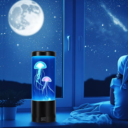 Jellyfish Lamp Deep Sea Atmosphere Night Light - Lifelike Color Changing LED Jellyfish Lava Lamp for Bedroom