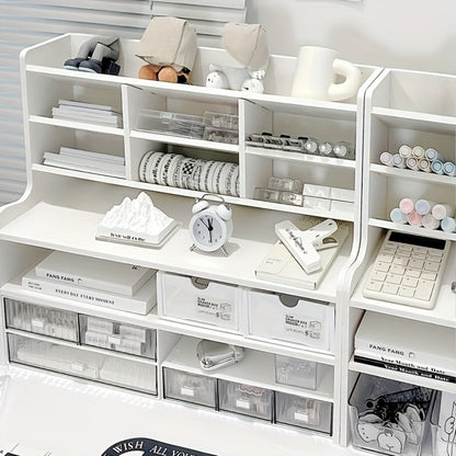 Desktop Storage Organizer with 11.81- or 19.69-Inch Six-Layer Rack and Locking Antler File Holder Options