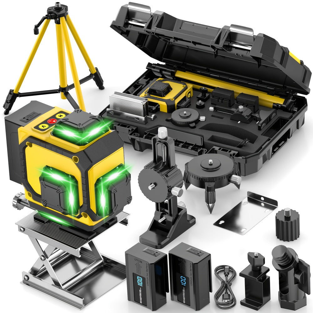 16-Line 4D Laser Level 360° Self-Leveling Cross Line Laser with Rechargeable Battery, Professional Rotary Laser for Construction